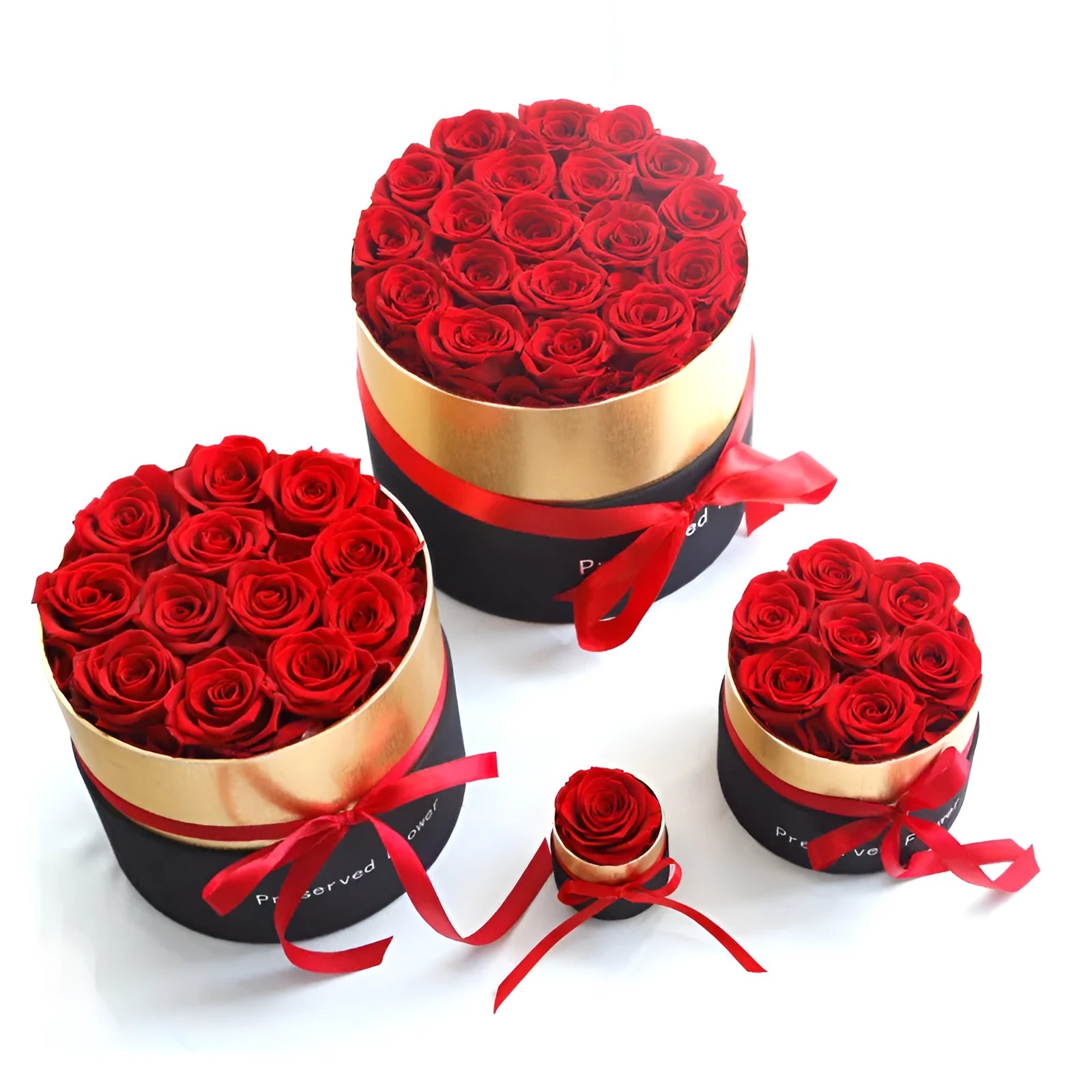 Eternal preserved real roses in a luxury presentation box, available in multiple sizes