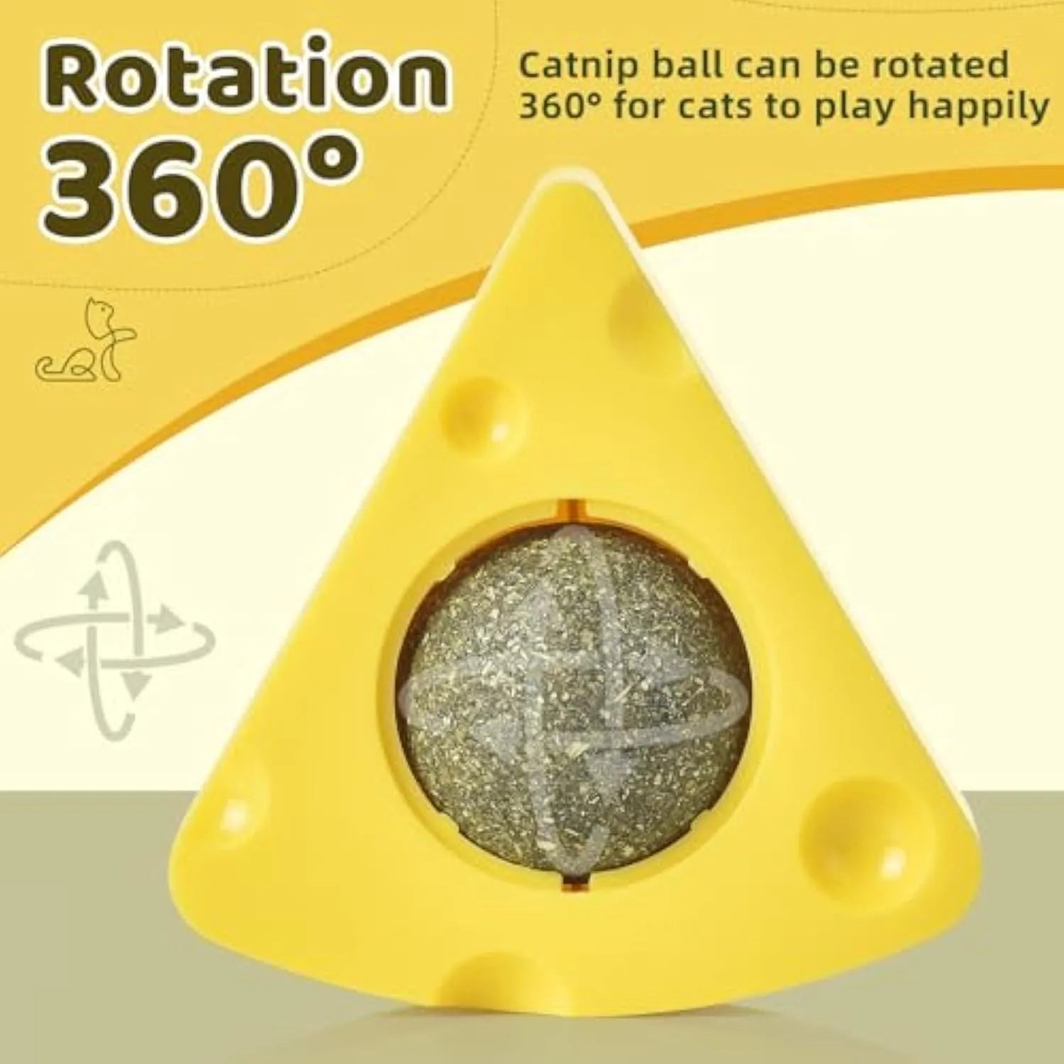 Cheese-shaped catnip balls on wall with mouse-shaped lid, natural catnip toy for cats