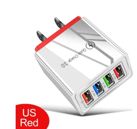 4USB mobile phone charger with luminous indicator in various colour options