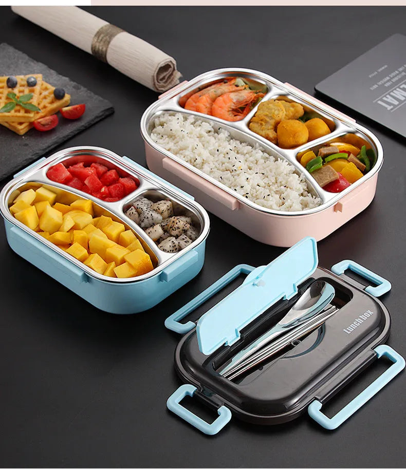 Insulated lunch box with 304 stainless steel inner tank, PP shell and silicone-sealed compartments in green