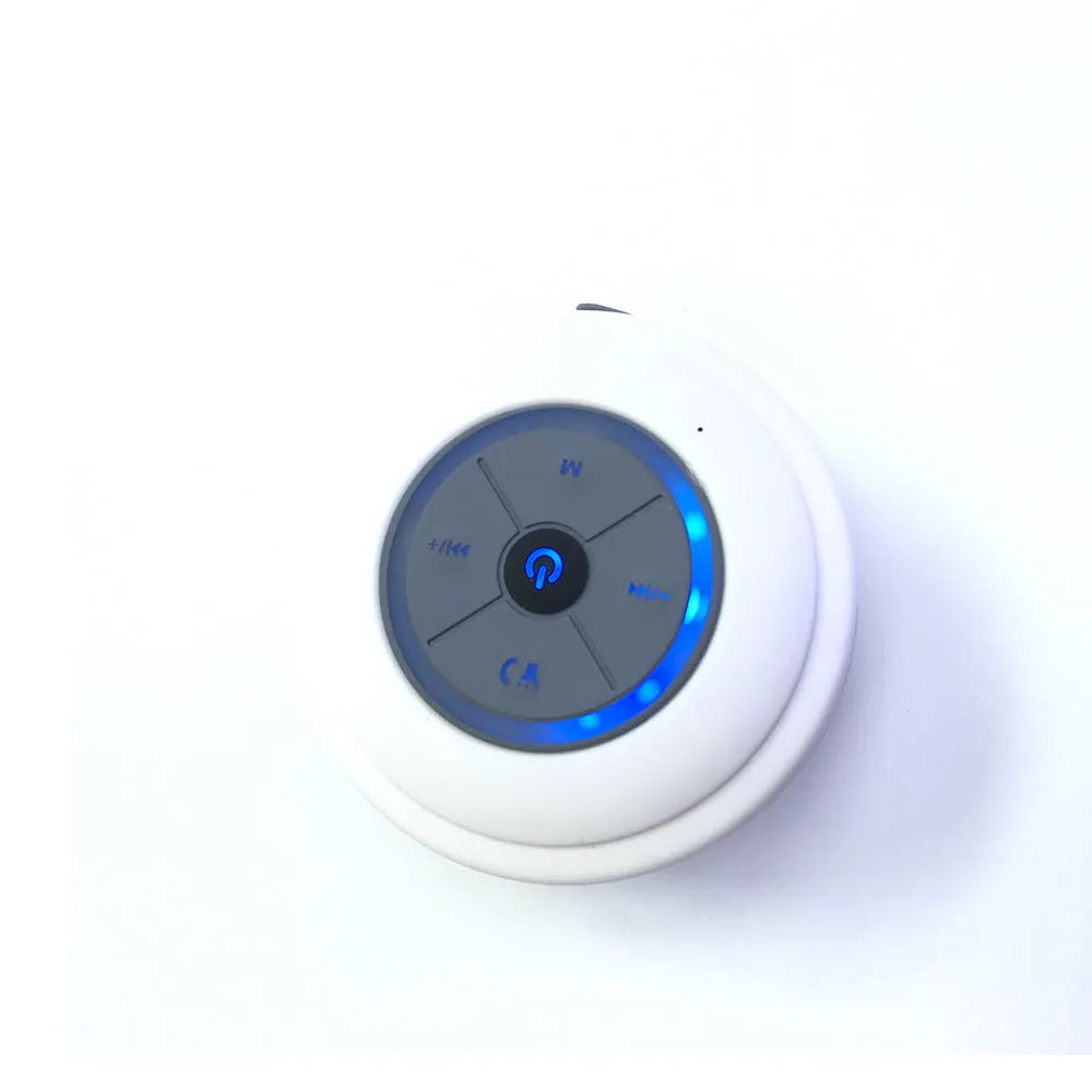 Mini waterproof Bluetooth speaker in blue plastic shell with button controls, 98x88x43mm