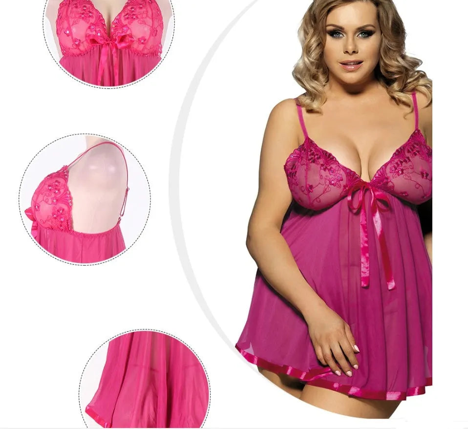Women's purple lace and mesh seamless sleepdress for big code sizes