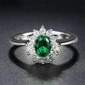 Women's electroplated copper ring with zircon flower inlay in green, pomegranate red or sapphire blue colour