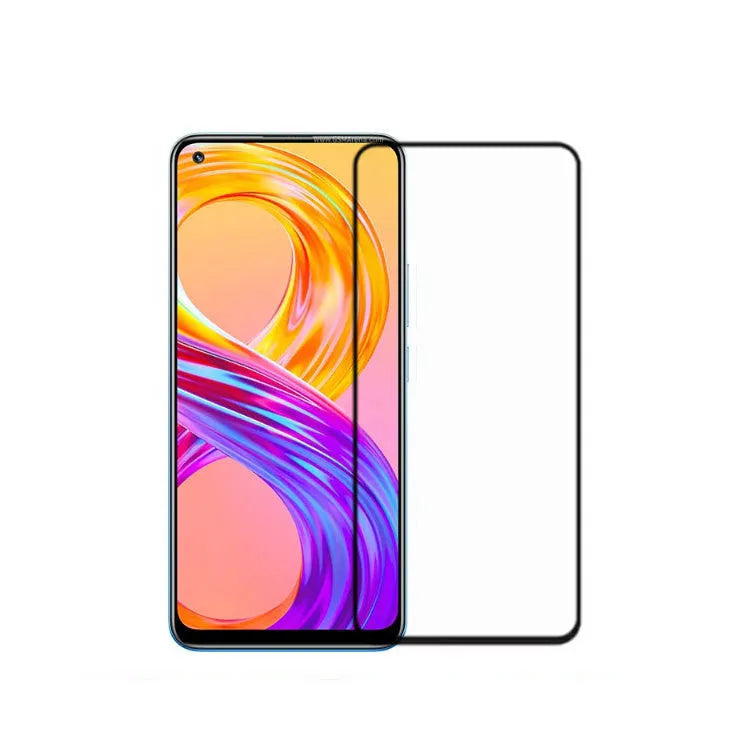Black tempered glass screen film with silkscreen edge for Realme8 and Realme8 Pro phones