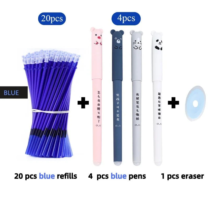 0.5mm erasable plastic pen in black blue red colours with refill and nib set options