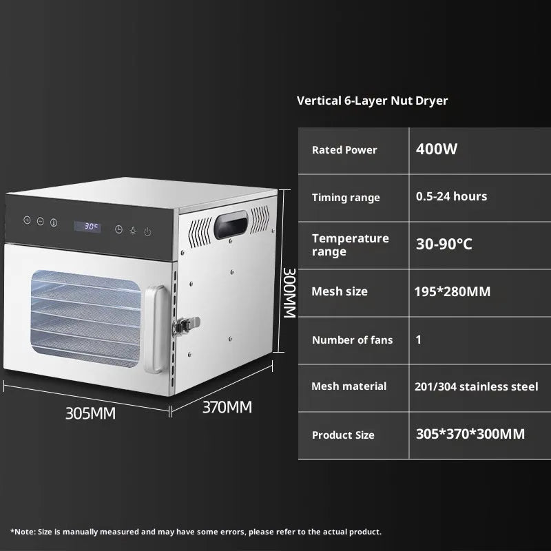 12-layer stainless steel food dehydrator with D-type touch screen panel and 19.5x28cm drying nets