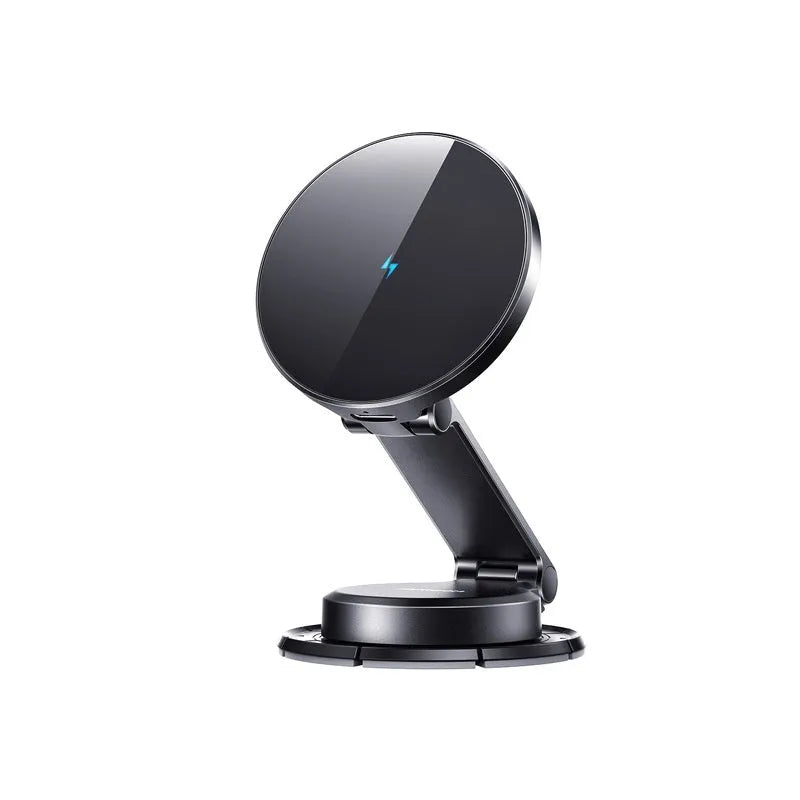 Black wireless charging car phone holder with zinc alloy construction and paste mounting for 4.7-7.0 inch phones