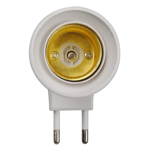 White wall plug-in E27 lamp holder with switch, bakelite construction with aluminium-plated copper lamp ring