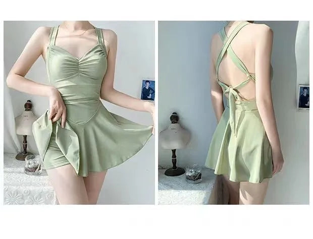 Women's holiday boxer swimsuit in solid colours with backless one-piece design