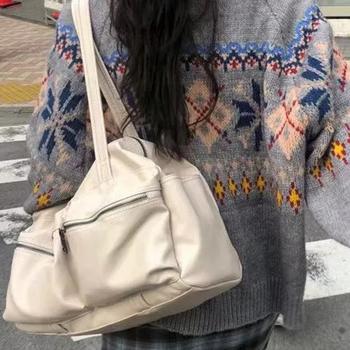 Commute minimalist large capacity one shoulder bag in PU leather retro style brown colour 48x28x11cm