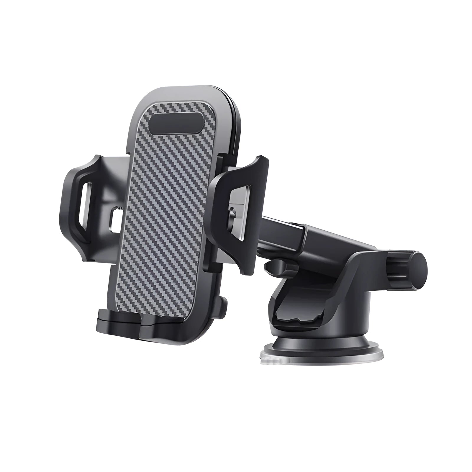 Black adjustable car phone holder for 4 to 7 inch smartphones mounted on car dashboard
