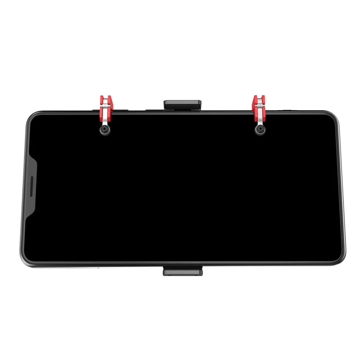 Black PG-9137 mobile gaming trigger handle attached to a phone showing the hidden trigger and telescopic clip.