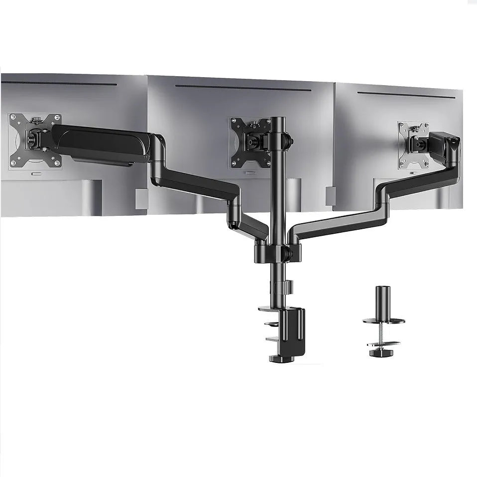 Black three-arm gas spring monitor holder for 13-27 inch computer screens