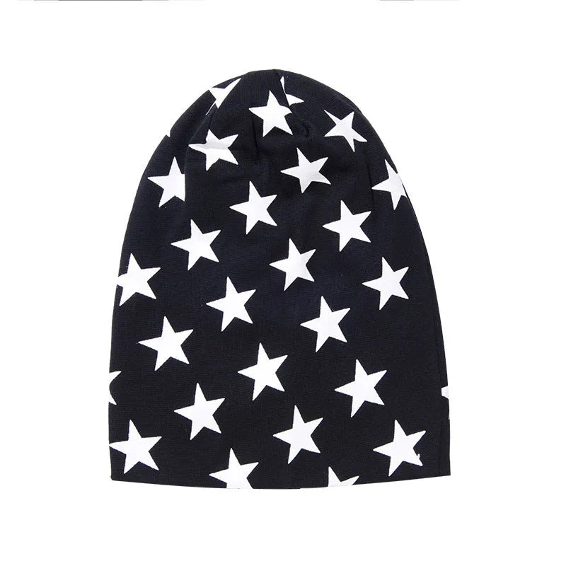 Little star pattern infant hexagonal cap in blue cotton knit, breathable winter beanie for babies