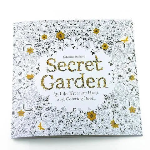 DIY coloring book for adults with cartoon comic style Secret Garden themed line art