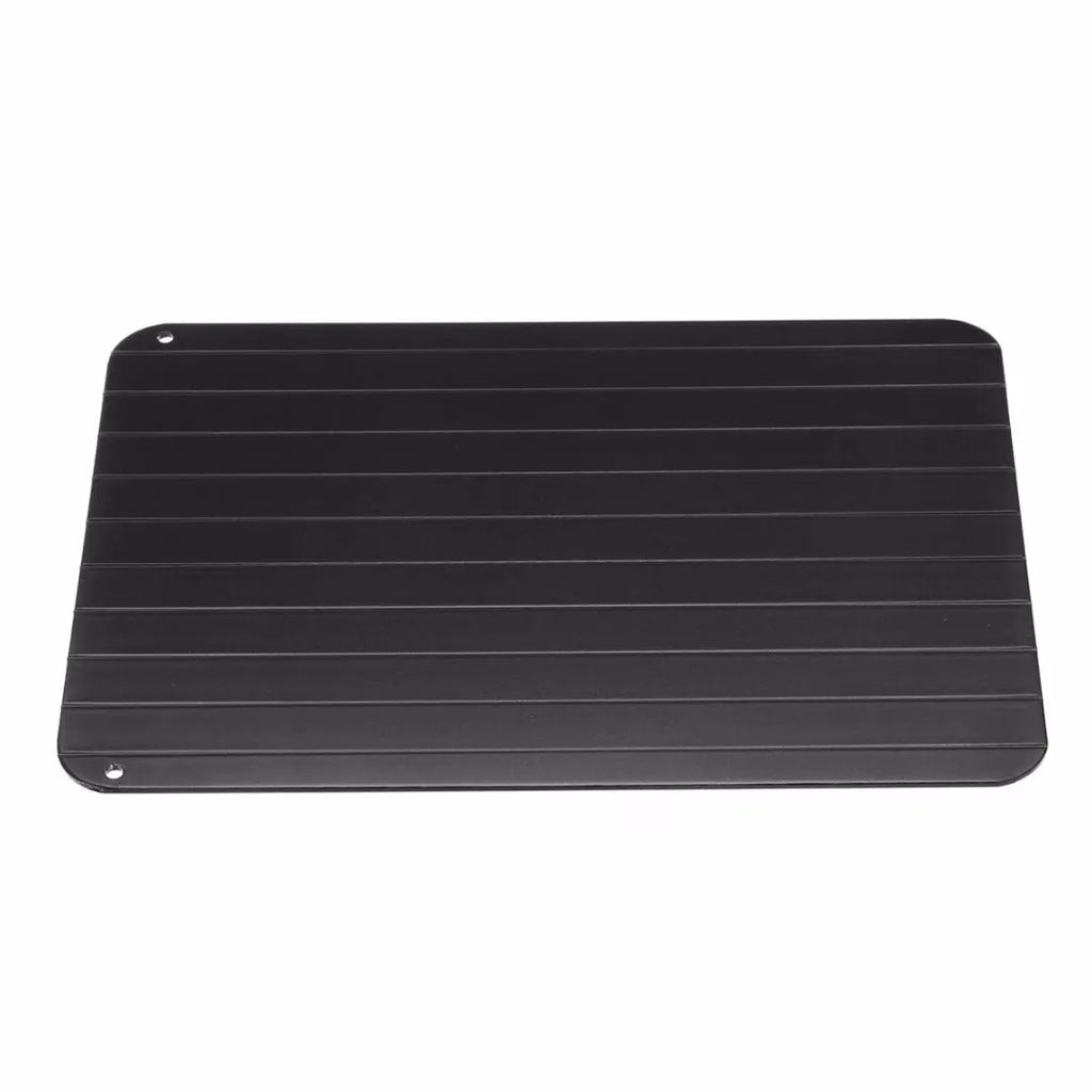 Black aluminium quick defrosting tray for thawing frozen meat without electricity