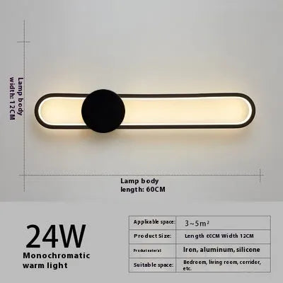 Modern round iron wall lamp with black or gold frame, 60cm diameter, emitting warm LED light