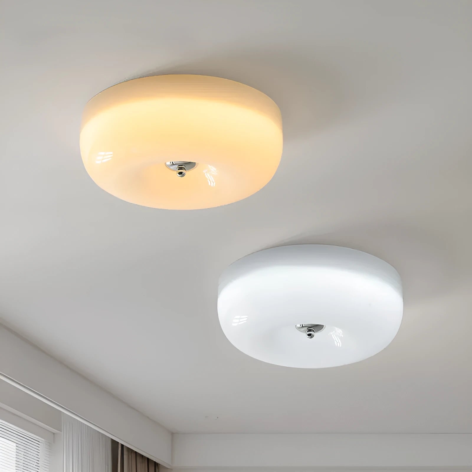 Cream coloured American antique style bedroom ceiling lamp with a three-colour light.