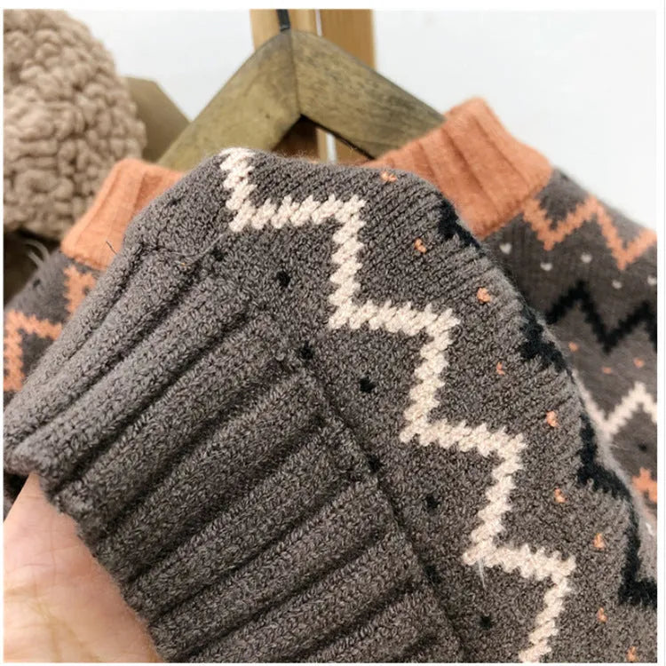 Korean ordinary wool long sleeve sweater in brown colour showing fashion knitwear details