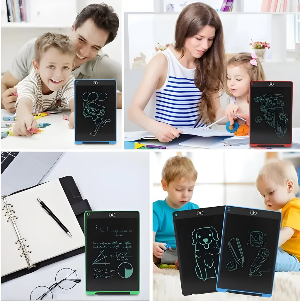 12 inch LCD writing tablet in black with ABS frame, 2032 dpi screen, and CR2020 battery