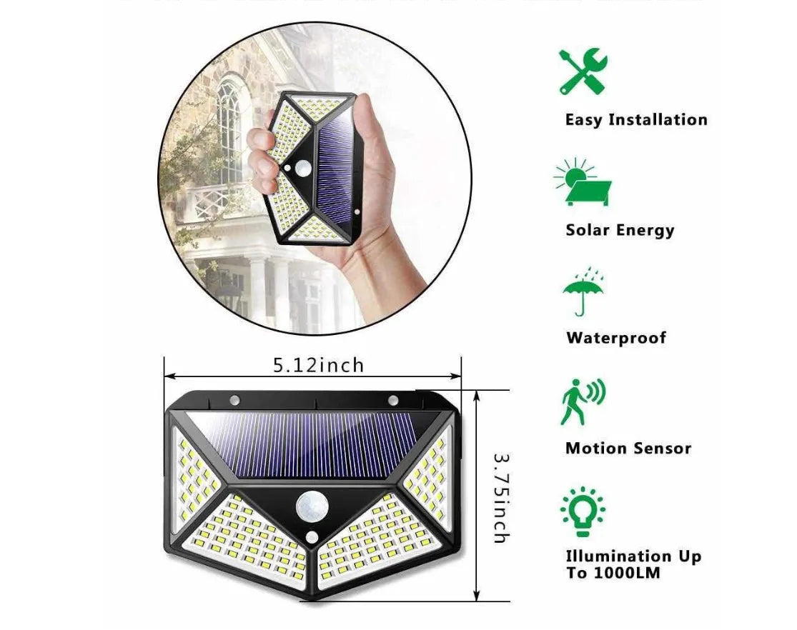 Solar powered body sensor wall lamp with 100 LED in a courtyard setting