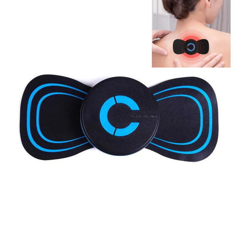 Black portable electric shoulder and neck massager with massage patch, 15cm length
