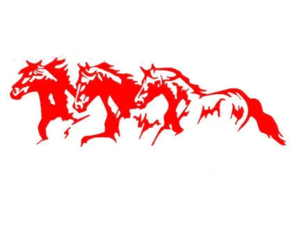 Black, white, red, and blue three horses design car body sticker decal measuring 25 by 8 centimetres