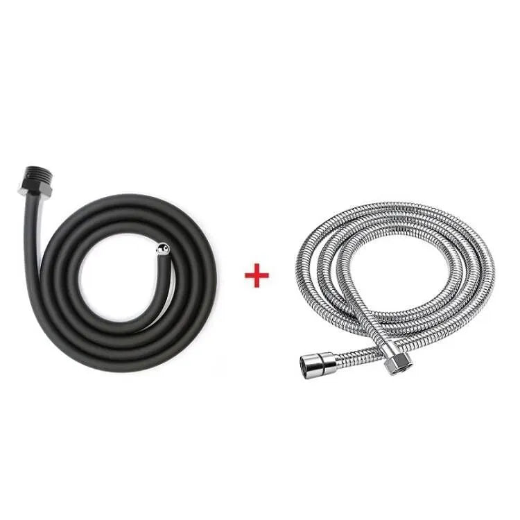 Silver and black silicone metal enema kit with round head, 25cm length, on white background