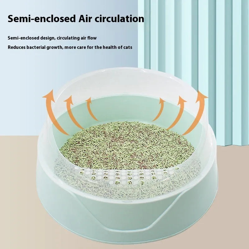 Round deodorant cat litter box in mint green or soft fog pink colour with PP plastic construction