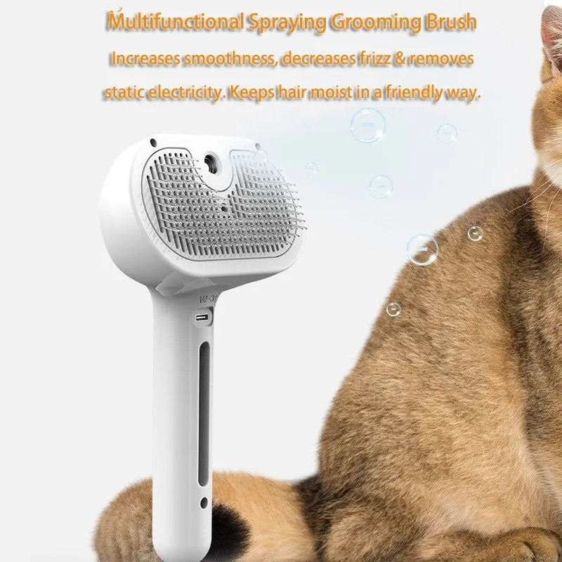 White self-cleaning pet comb with misting function, ABS, 20.05 x 11.5 x 7cm, for dog grooming