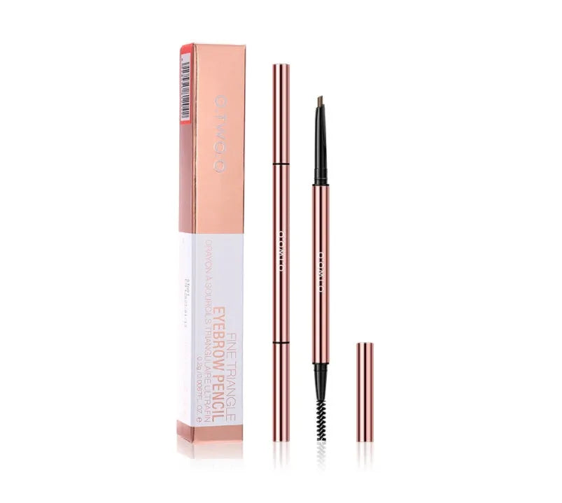 Eyebrow pencil in colour box packaging showing six shade options: Auburn, Blonde, Caramel, Dark Brown, Soft Brown, Taupe.