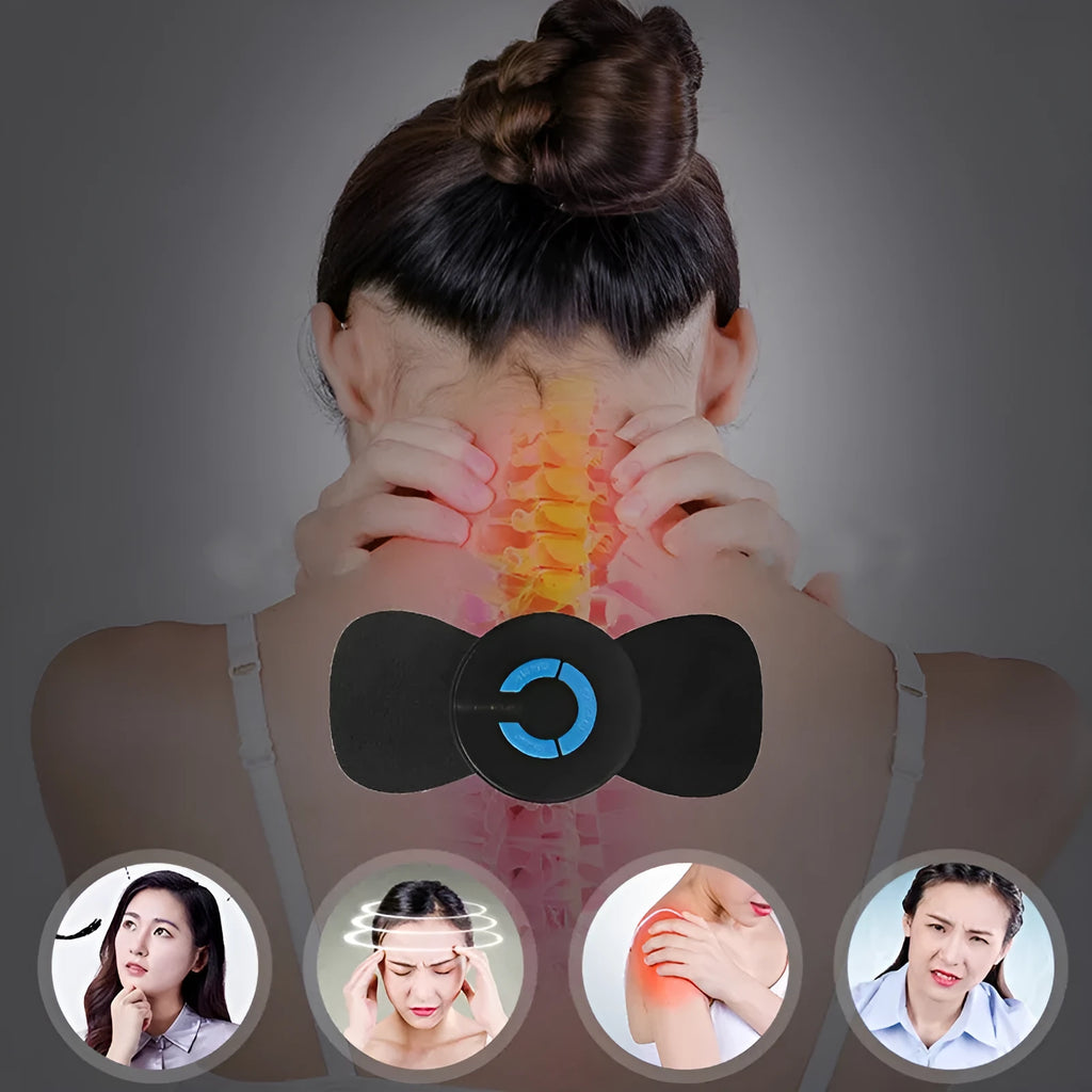Black portable electric shoulder and neck massager with massage patch, 15cm length