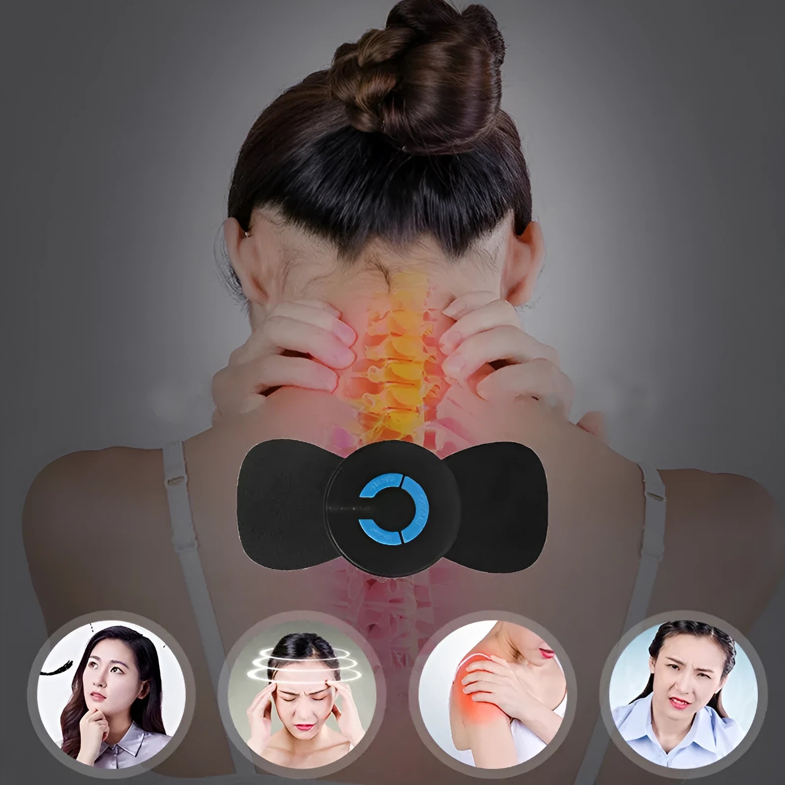 Black portable electric shoulder and neck massager with massage patch, 15cm length