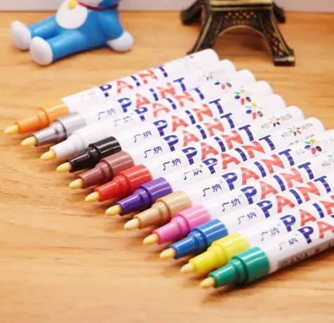 Permanent paint marker pen for car tyre tread and metal CD repair, 14.3 cm, 12 colours available