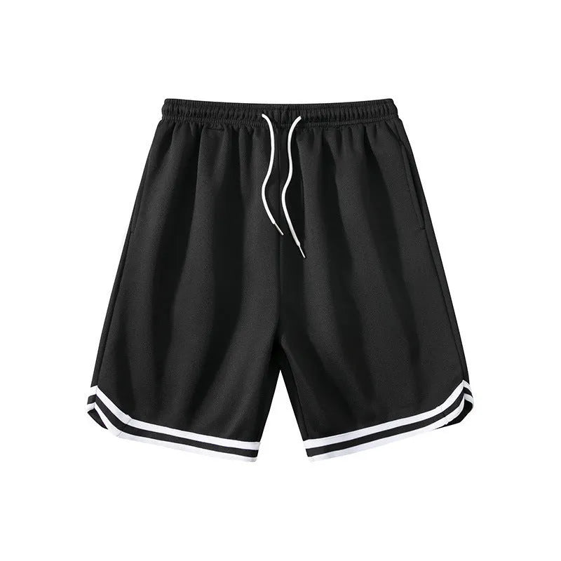Men's loose-fit polyester summer shorts in various colours on a plain background.