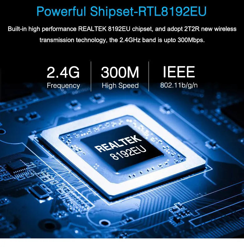 Mini black WiFi wireless receiver 300M USB network card with RTL8192EU chip, 3.3cm, plastic and metal