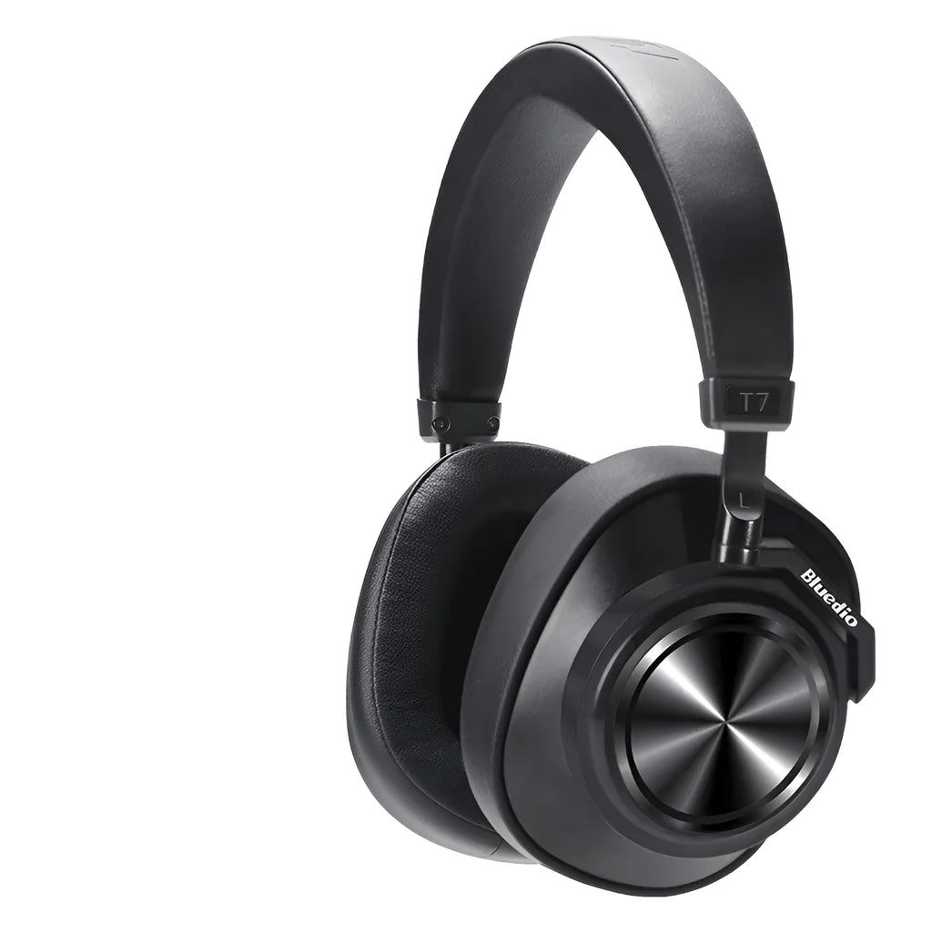 Black wireless Bluetooth 5.0 noise reduction headset over ear with mic bilateral stereo 10 metre range battery display