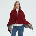 Solid colour electric shawl blanket with mobile power bank in beige, green, and red options