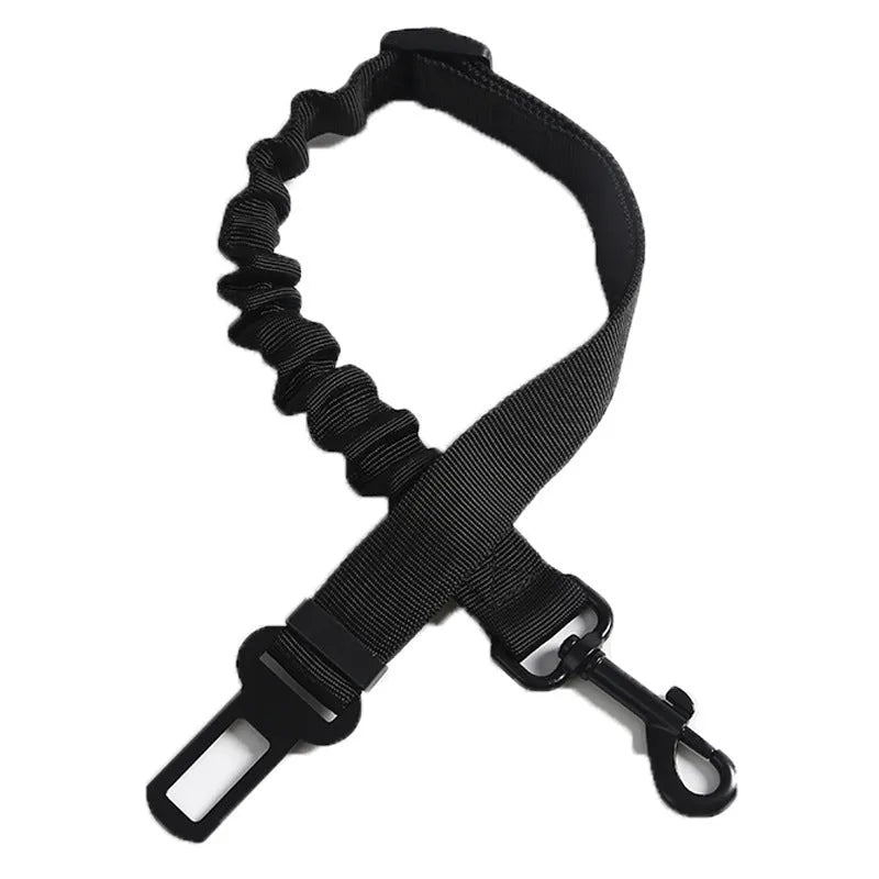 Black retractable nylon pet safety rope with metal buckle for vehicle use, 53-74cm length