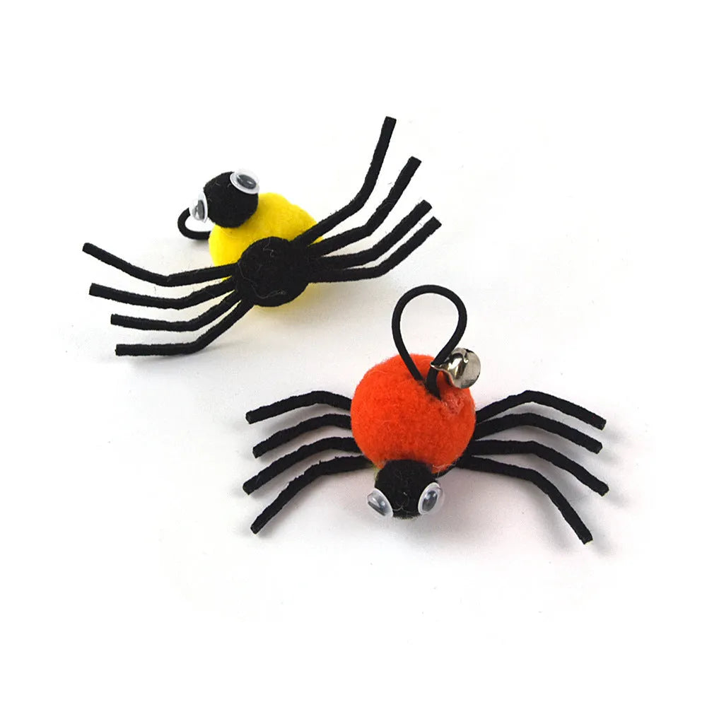 Small Halloween plush cat toy in orange red and yellow measuring 4.5 by 9 centimetres