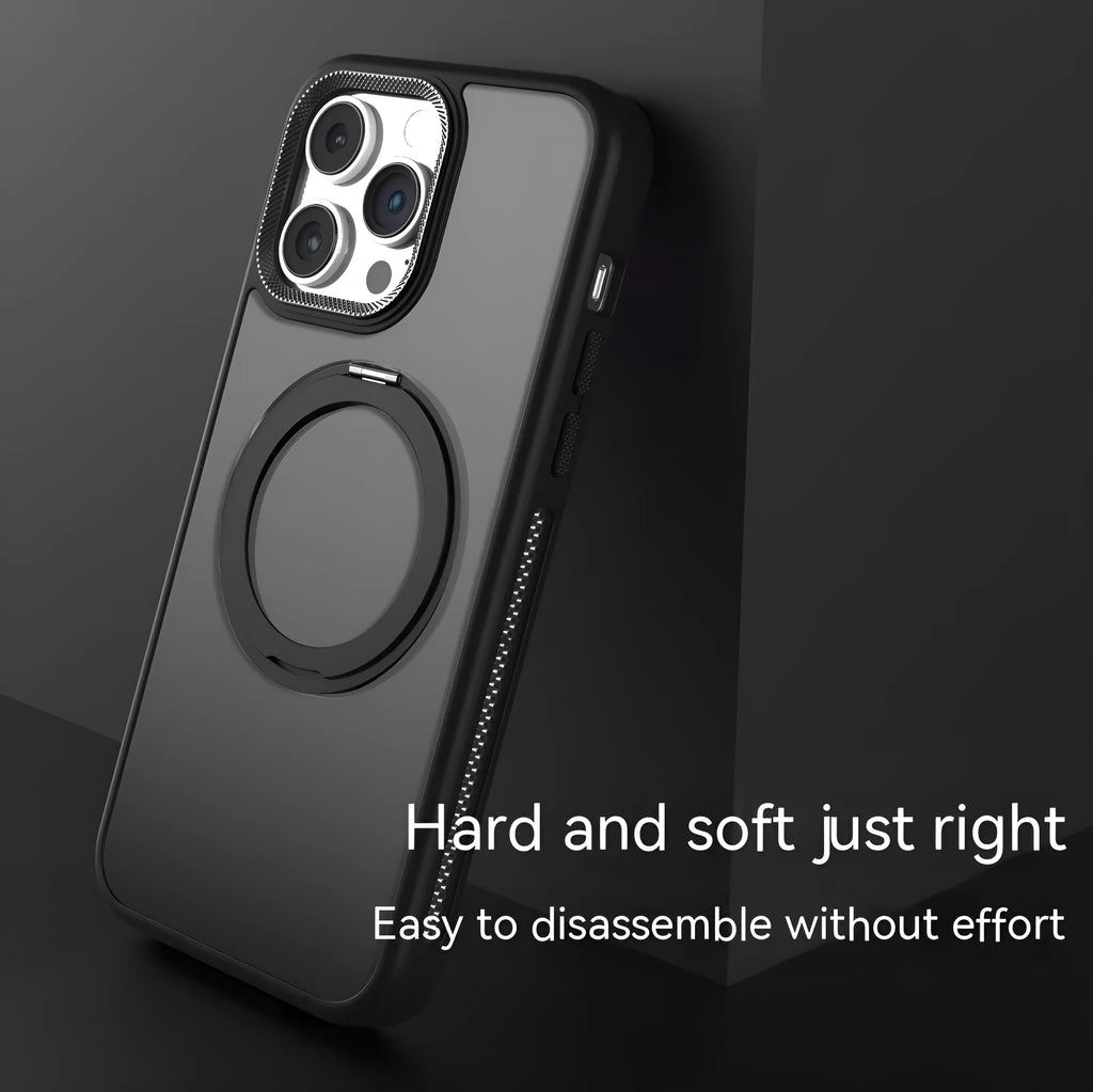 Magnetic rotating bracket silicone phone case for iPhone with frosted blue surface
