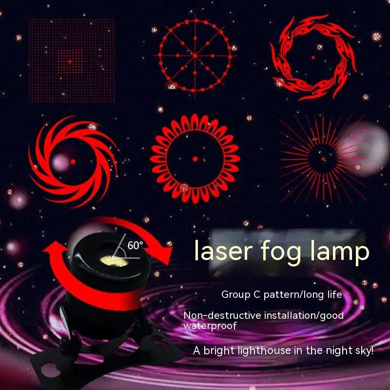 Aluminium vehicle laser fog lamp with anti-collision function, showing compact size and red beam.