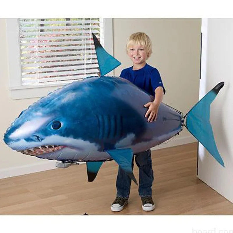 Remote control shark inflatable balloon with infrared controller showing 57 inch length
