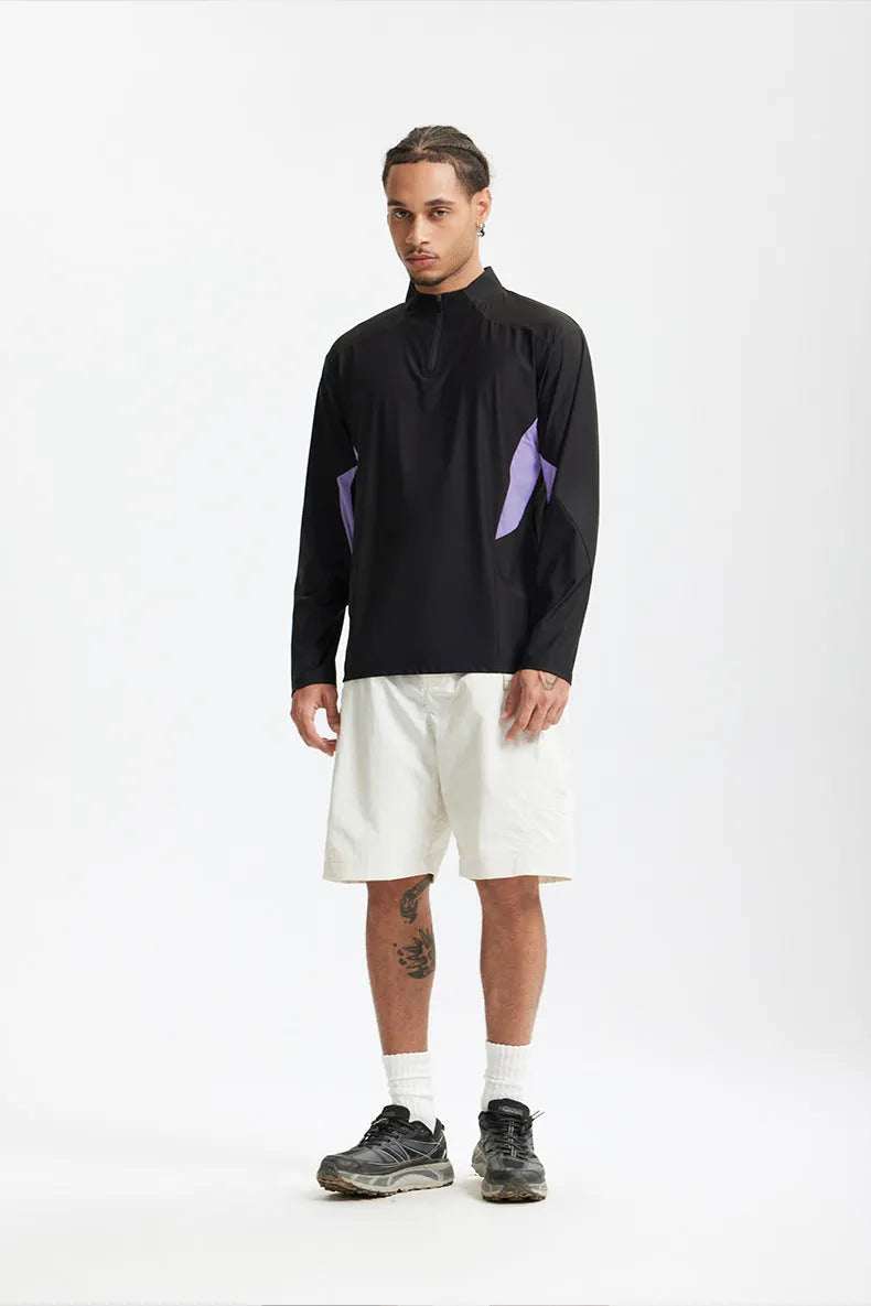 Men's lightweight polyester casual shirt in black and beige with long and short sleeve options