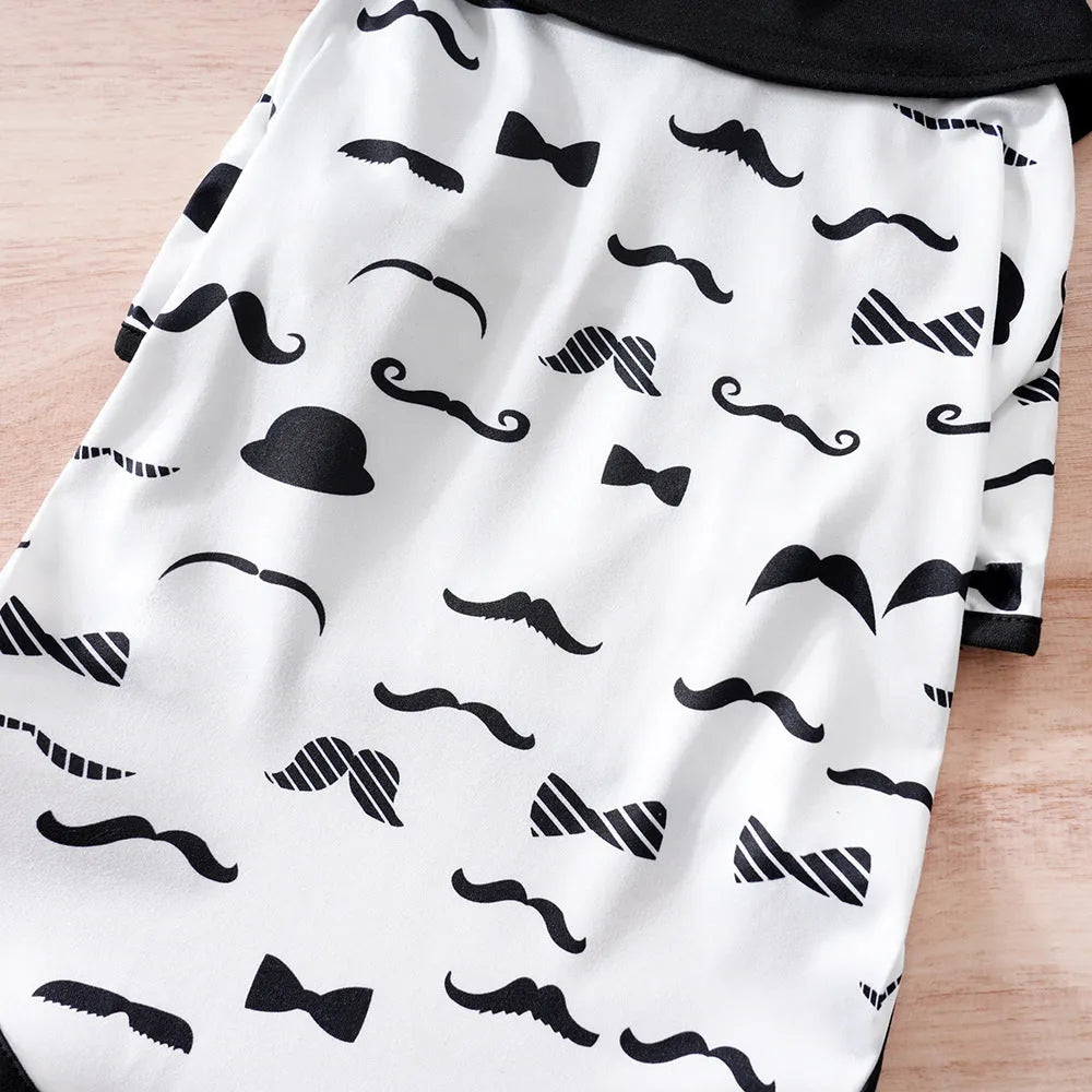 White gentleman beard dog clothes on small canine showing beard detail and polyester fabric
