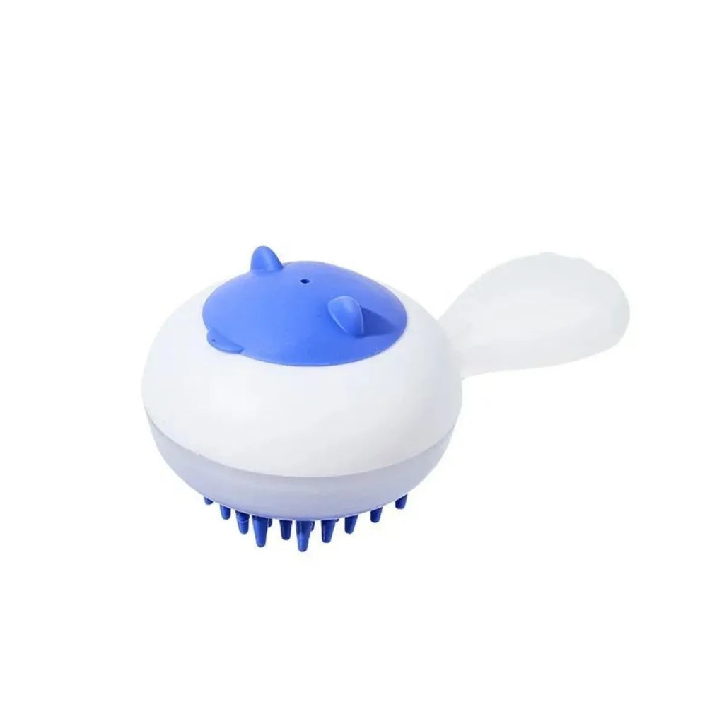 Automatic pet bath brush with soft gel massage tips in blue and orange colour options