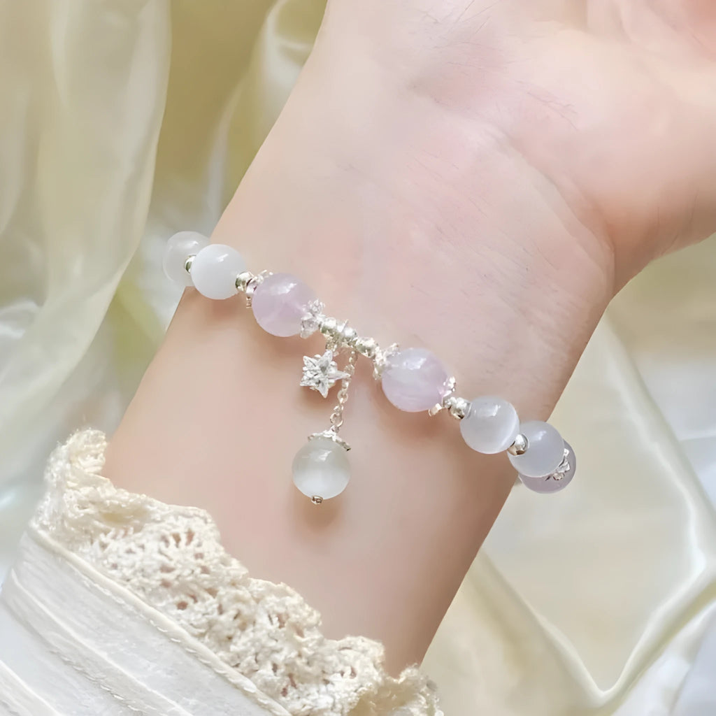 Opal amethyst crystal moon bracelet larger than 20mm with handmade freshly baked elements