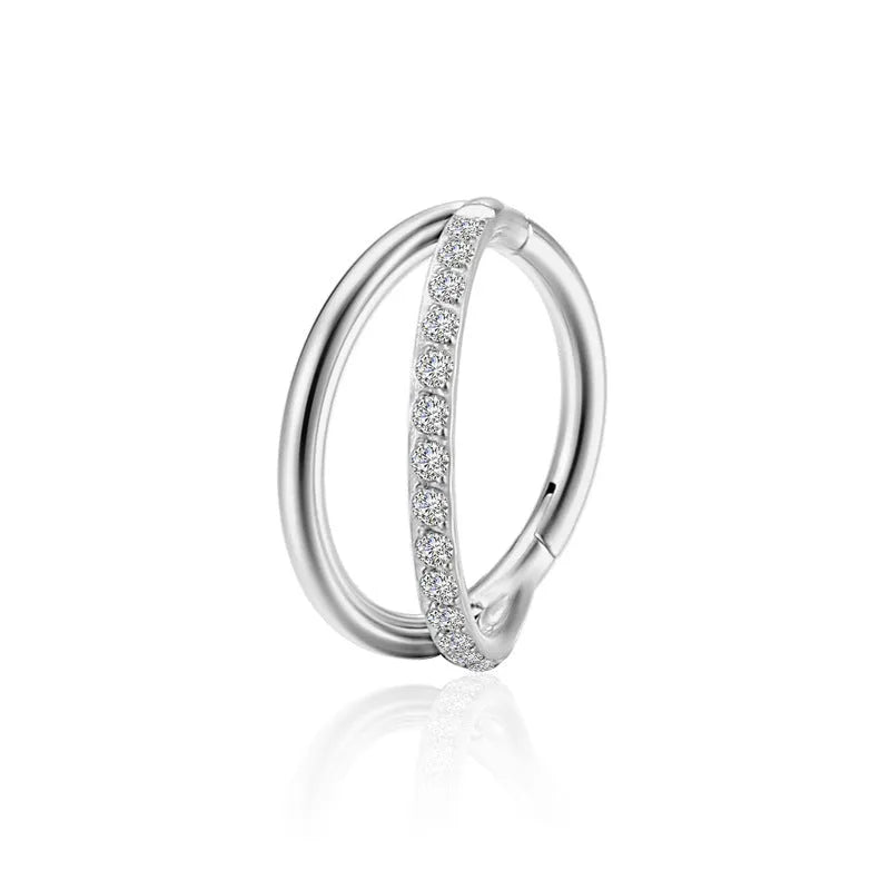 Titanium alloy fork nose ring in silver with diamond accent and plain black finish options