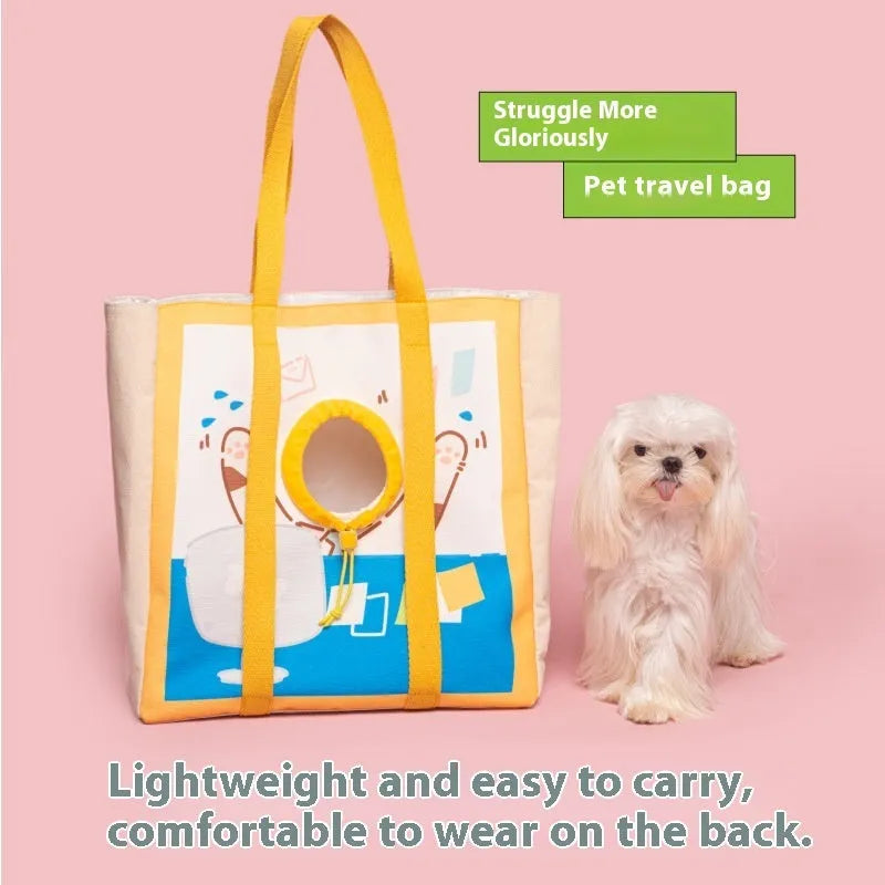 Canvas pet travel bag with breathable outlet and animal pattern for dogs and cats