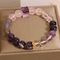 Purple women's bracelet with natural amethyst and crystal rhinestones, 10mm size